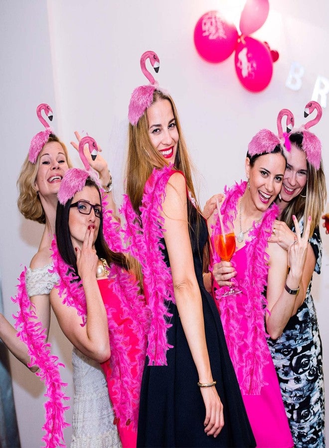 Solsew 8 Pcs Hawaii Flamingo Headband Pink Feather Boa Set Flamingo Headdress Costume Accessories Hair Hoop for Carnival Tropical Summer Party Women Adult Hair Decoration - Image 2